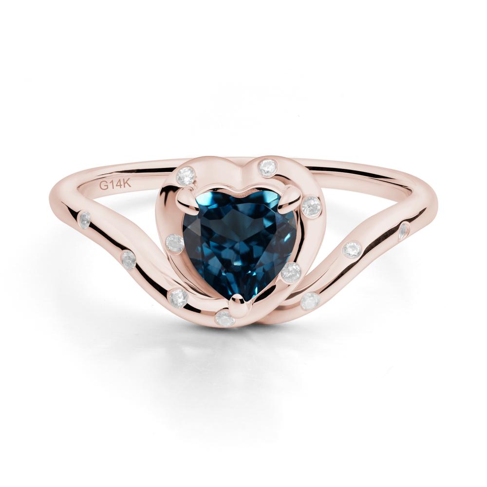 Curved Shank Heart-Shaped London Blue Topaz Ring - LUO Jewelry #metal_14k rose gold