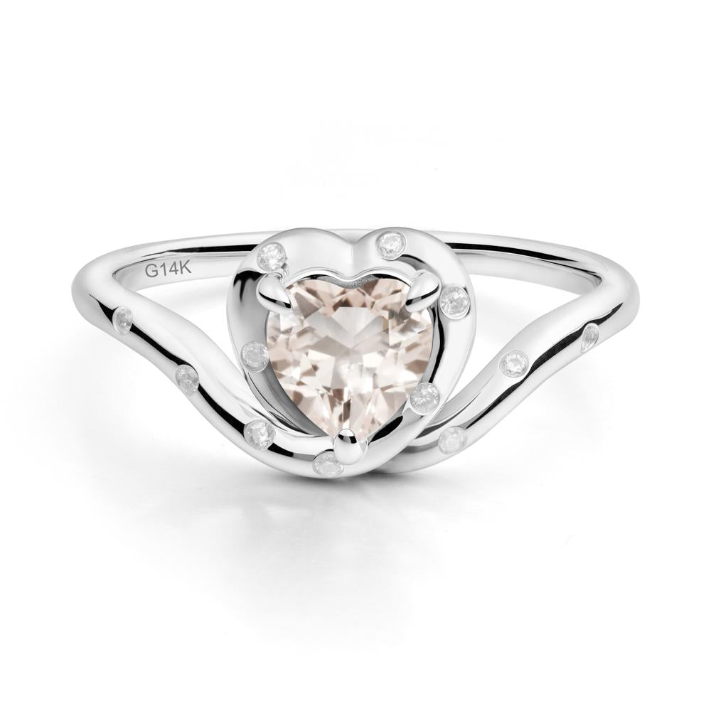 Curved Shank Heart-Shaped Morganite Ring - LUO Jewelry #metal_14k white gold
