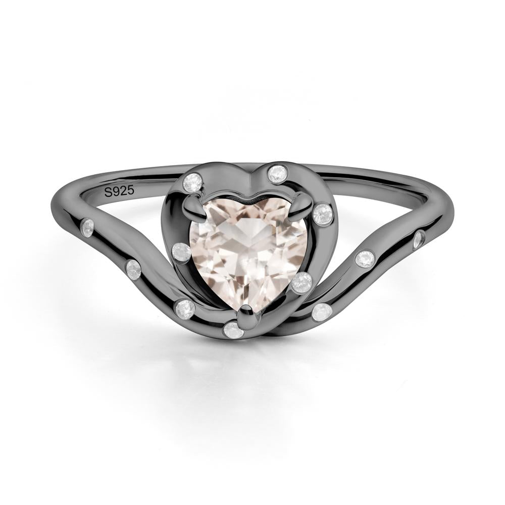 Curved Shank Heart-Shaped Morganite Ring - LUO Jewelry #metal_black finish sterling silver