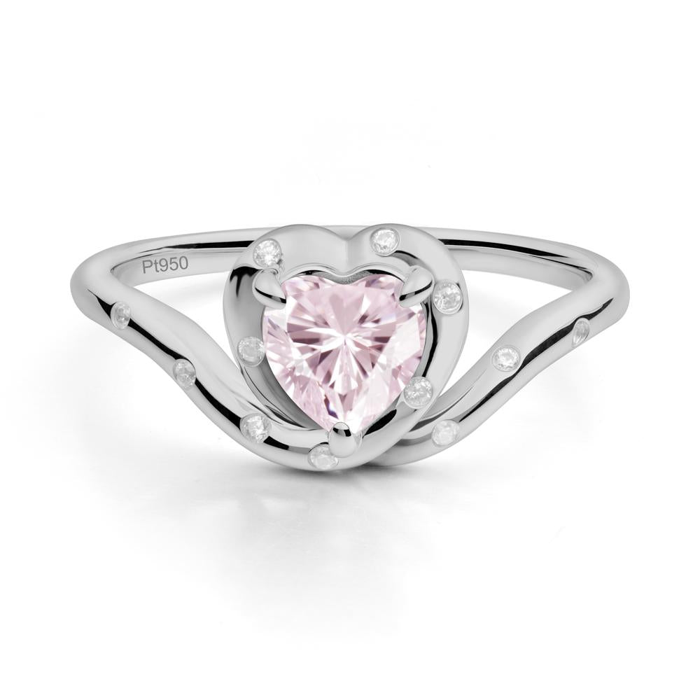 Curved Shank Heart-Shaped Pink Cubic Zirconia Ring - LUO Jewelry #metal_platinum