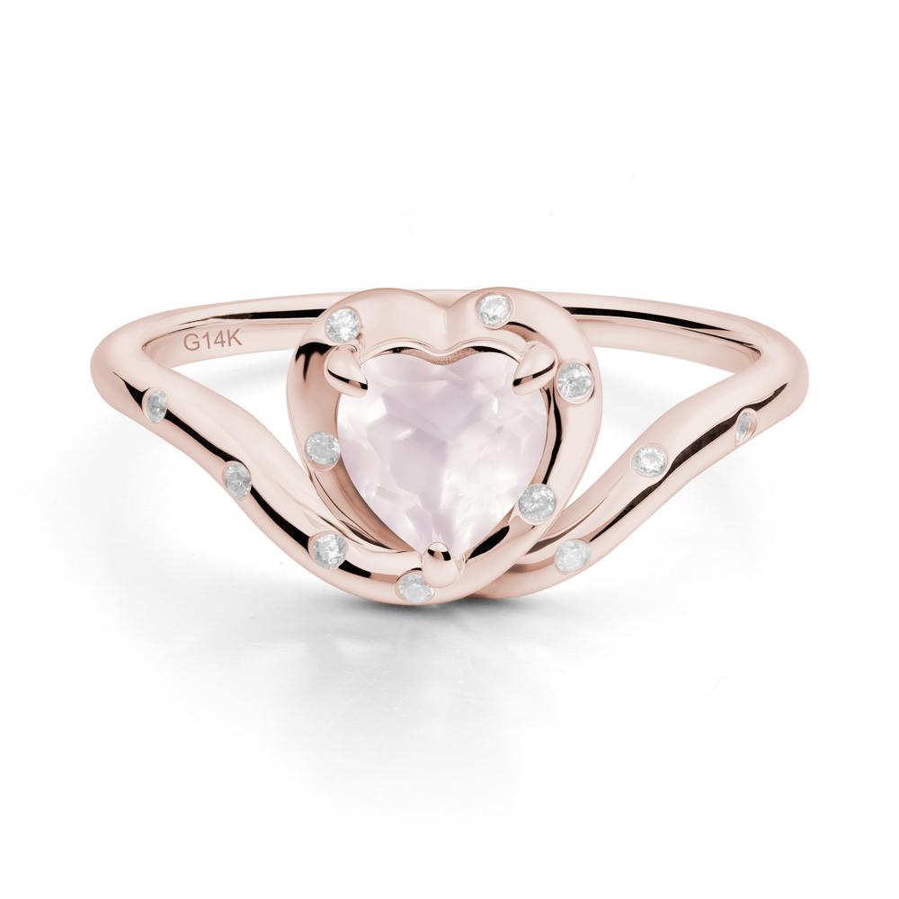 Curved Shank Heart-Shaped Rose Quartz Ring - LUO Jewelry #metal_14k rose gold