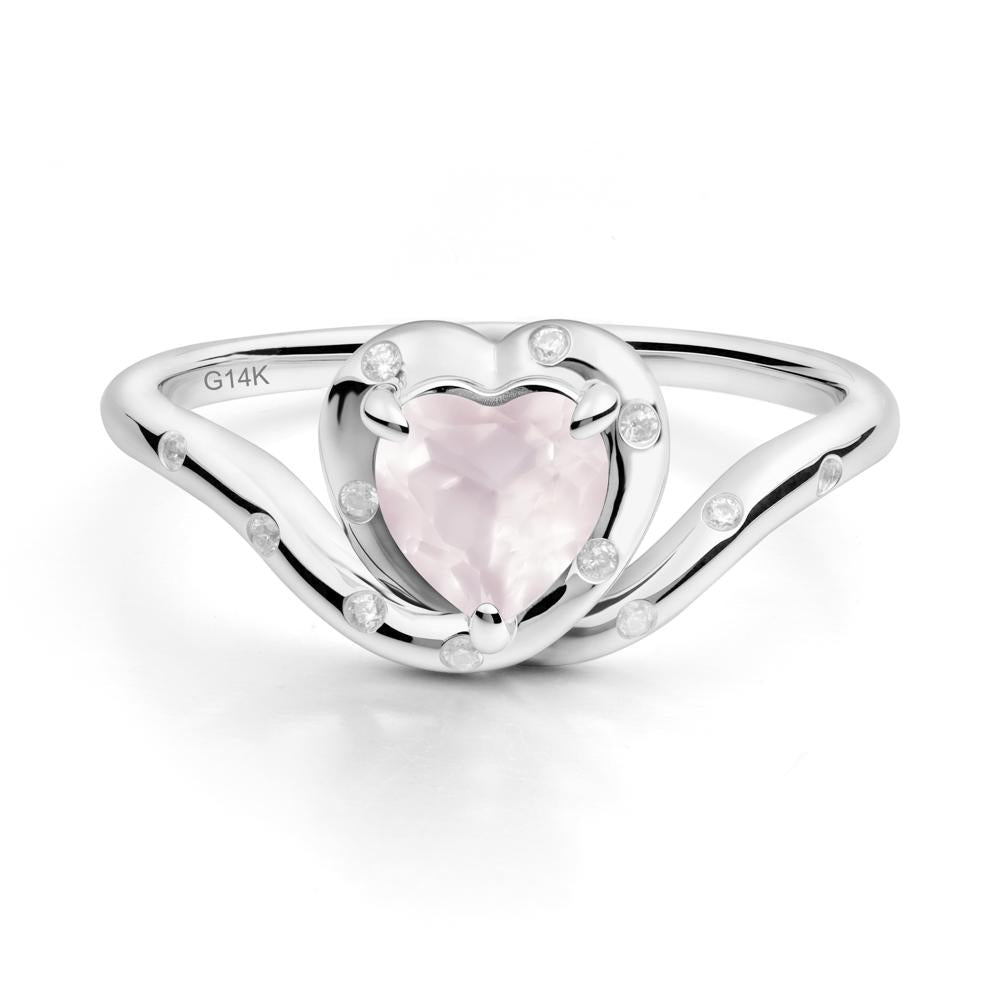 Curved Shank Heart-Shaped Rose Quartz Ring - LUO Jewelry #metal_14k white gold