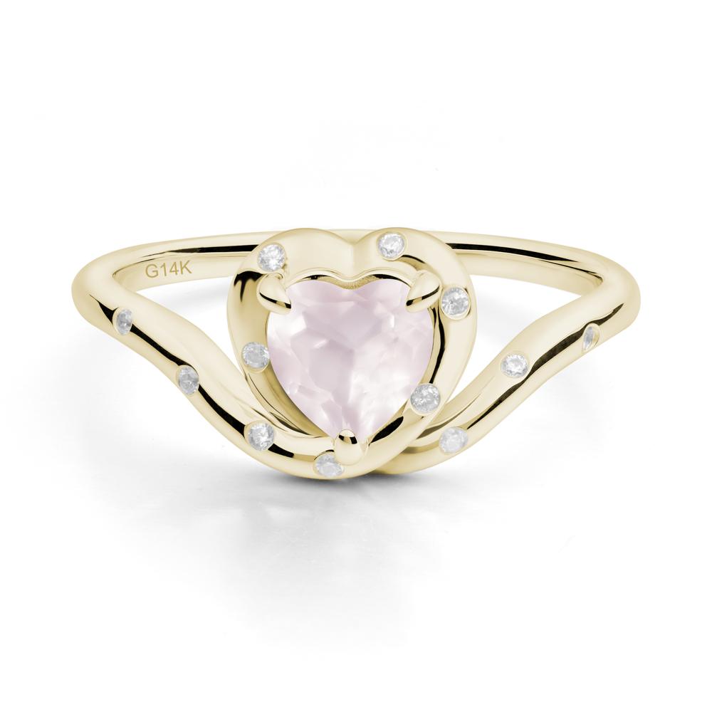 Curved Shank Heart-Shaped Rose Quartz Ring - LUO Jewelry #metal_14k yellow gold
