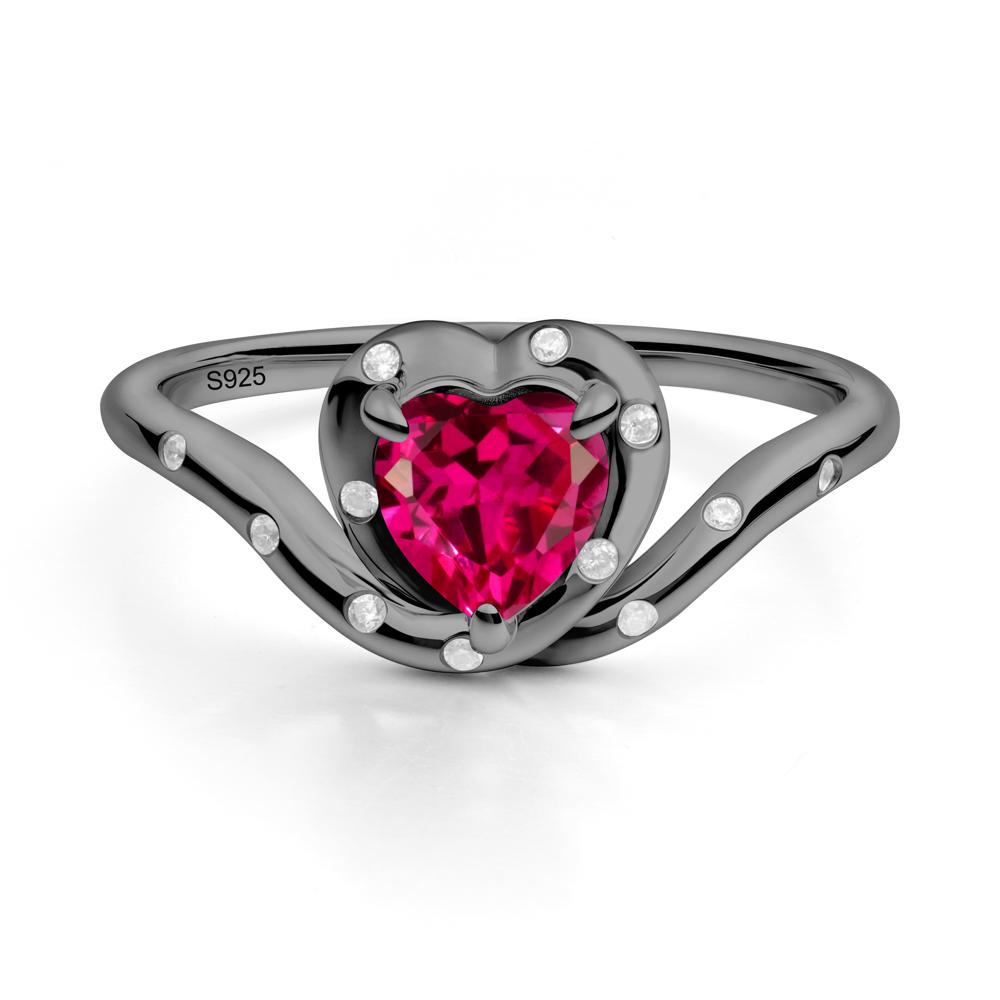 Curved Shank Heart-Shaped Ruby Ring - LUO Jewelry #metal_black finish sterling silver