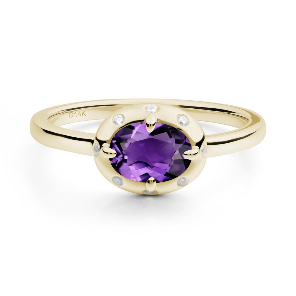 Oval Amethyst Ring with Faux-Bezel Setting - LUO Jewelry #metal_14k yellow gold