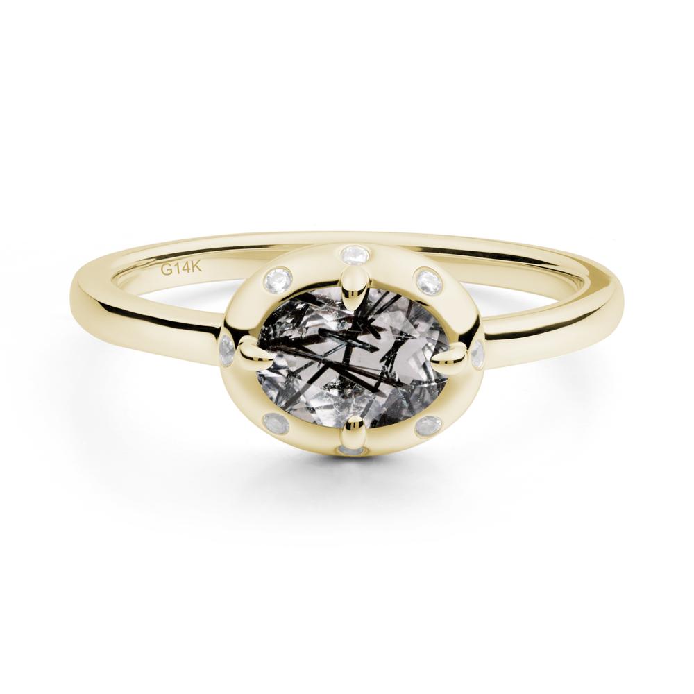 East-West Oval Black Rutilated Quartz Ring - LUO Jewelry #metal_14k yellow gold