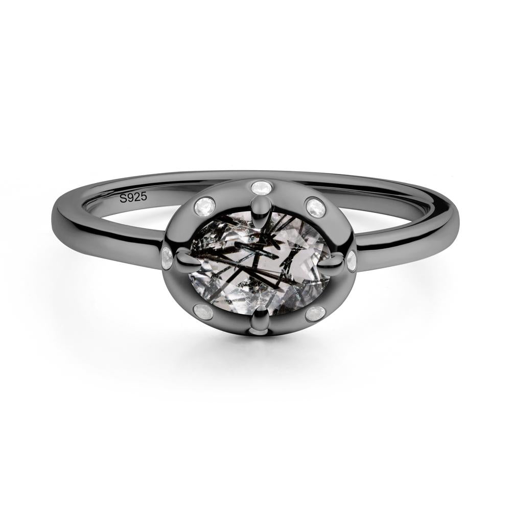 East-West Oval Black Rutilated Quartz Ring - LUO Jewelry #metal_black finish sterling silver