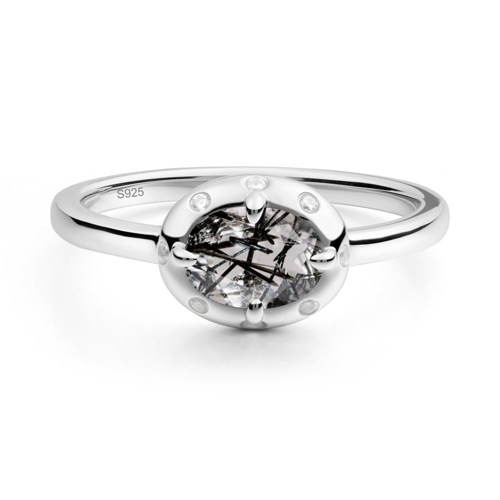 East-West Oval Black Rutilated Quartz Ring - LUO Jewelry #metal_sterling silver