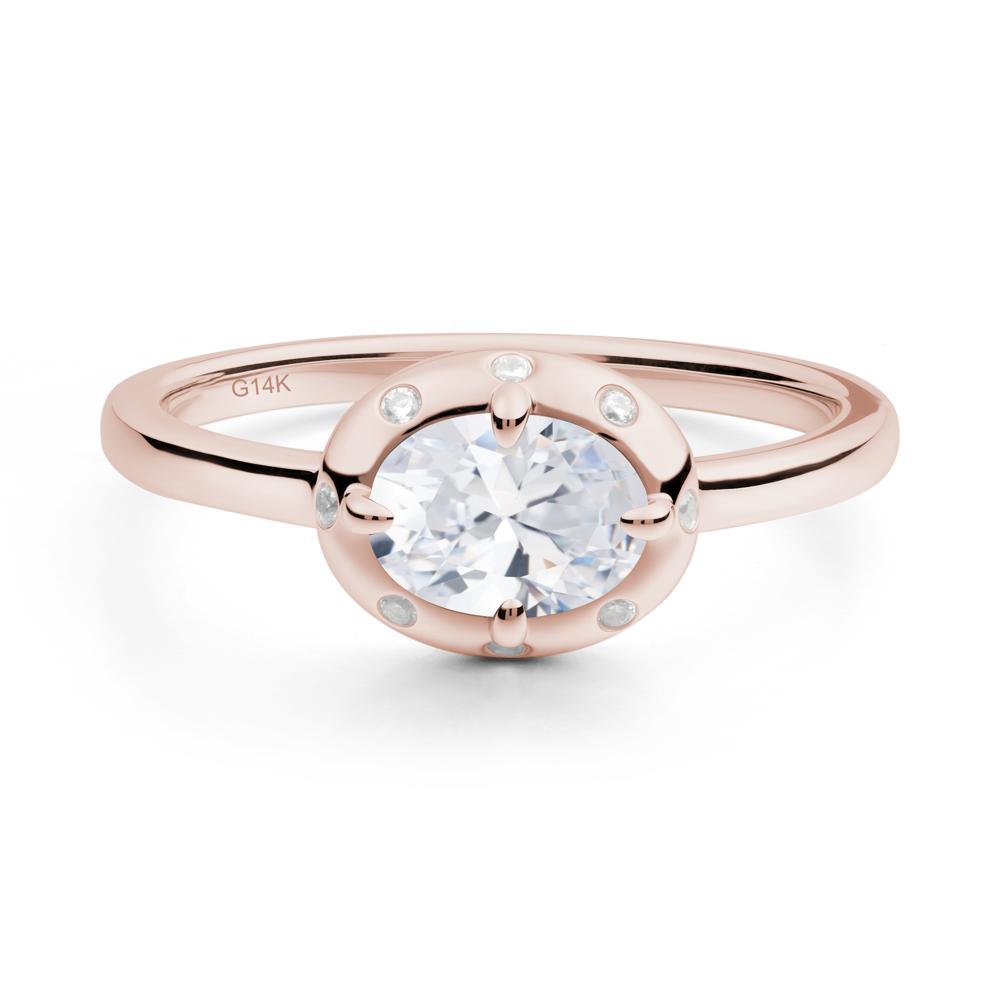 East-West Oval Cubic Zirconia Ring - LUO Jewelry #metal_14k rose gold