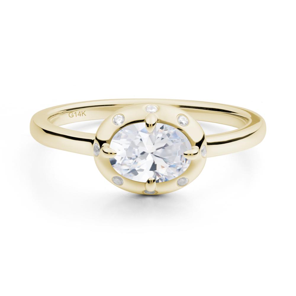 East-West Oval Cubic Zirconia Ring - LUO Jewelry #metal_14k yellow gold