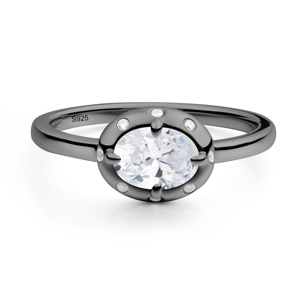 East-West Oval Cubic Zirconia Ring - LUO Jewelry #metal_black finish sterling silver