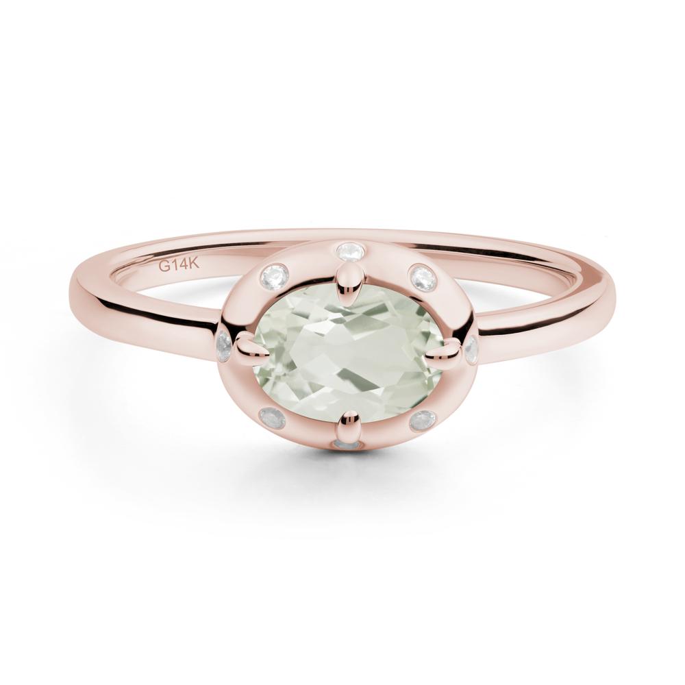 Oval Green Amethyst Ring with Faux-Bezel Setting - LUO Jewelry #metal_14k rose gold
