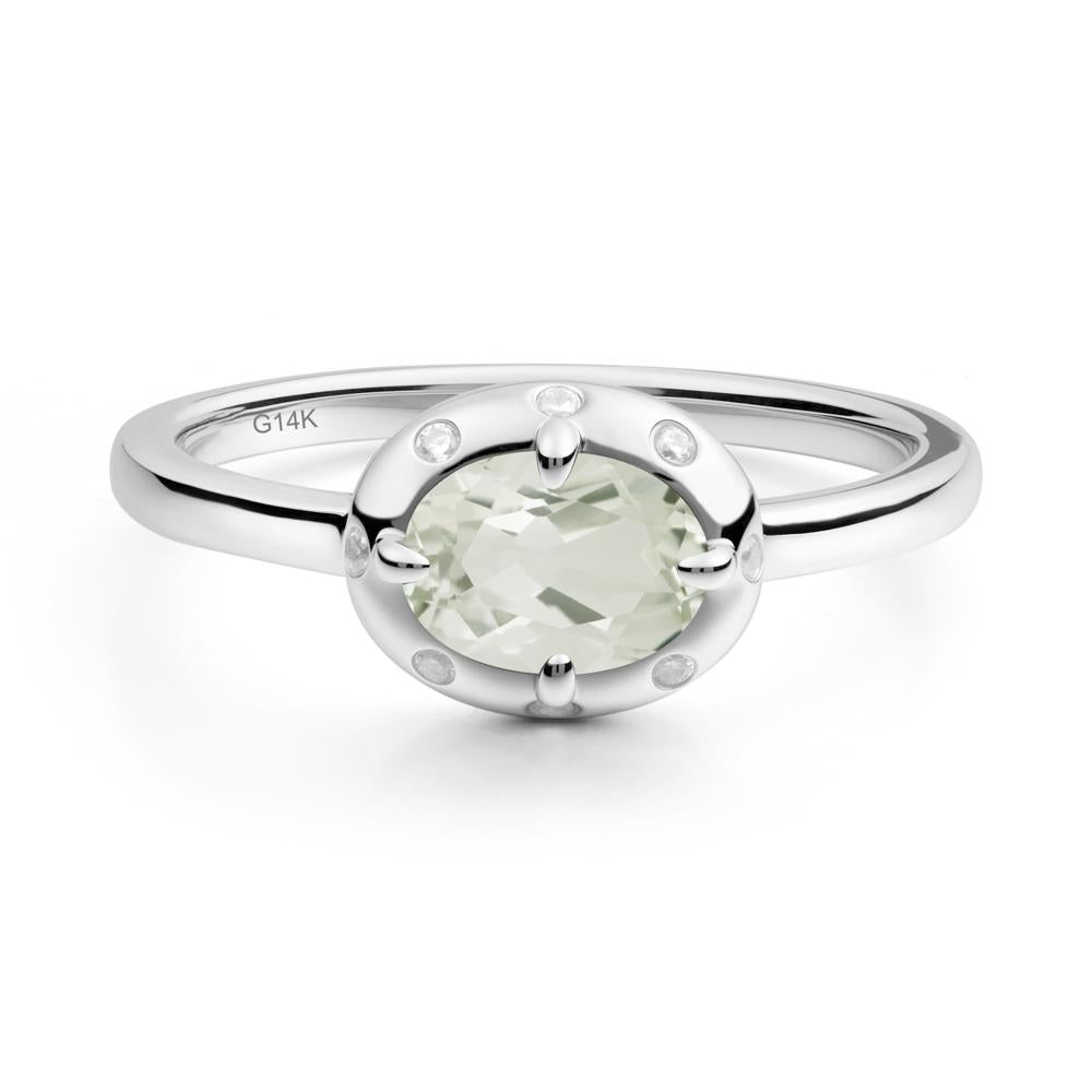 Oval Green Amethyst Ring with Faux-Bezel Setting - LUO Jewelry #metal_14k white gold