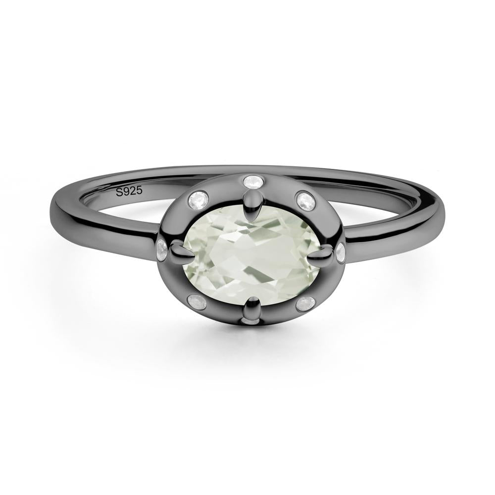 Oval Green Amethyst Ring with Faux-Bezel Setting - LUO Jewelry #metal_black finish sterling silver