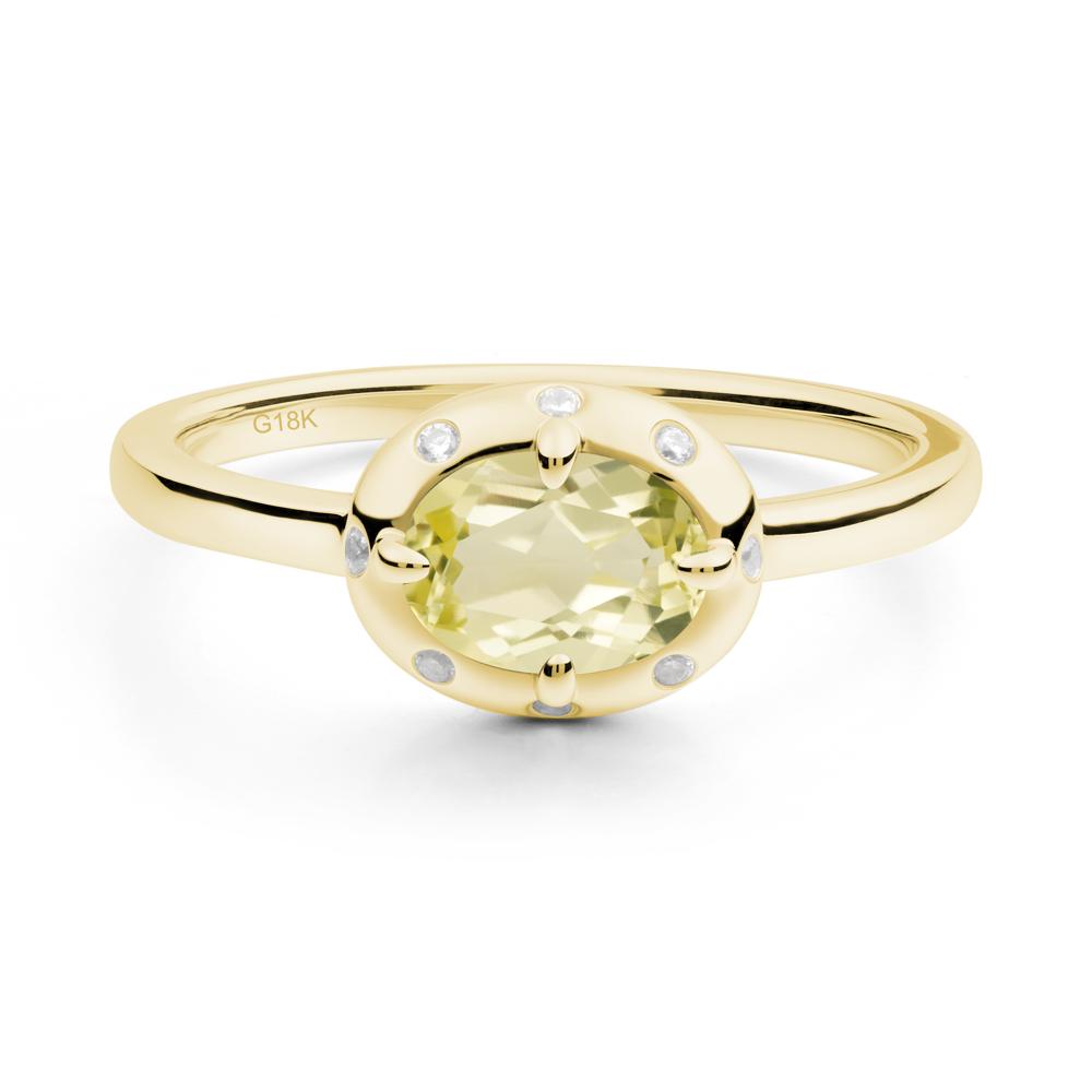 Oval Lemon Quartz Ring with Faux-Bezel Setting - LUO Jewelry #metal_18k yellow gold