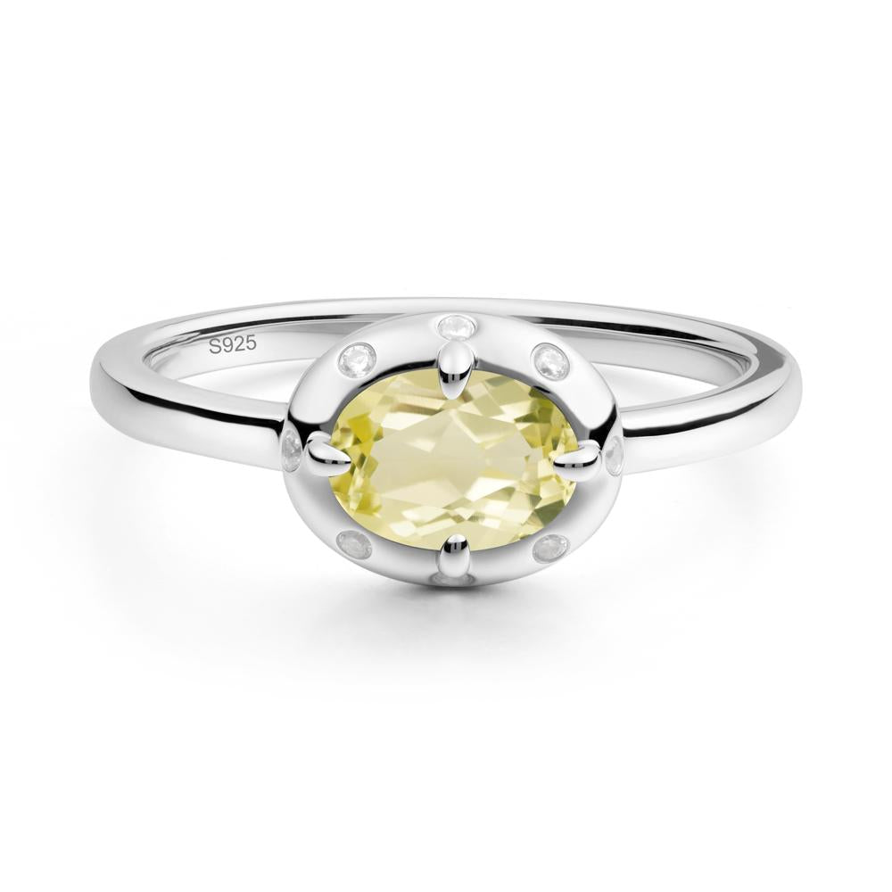 Oval Lemon Quartz Ring with Faux-Bezel Setting - LUO Jewelry #metal_sterling silver