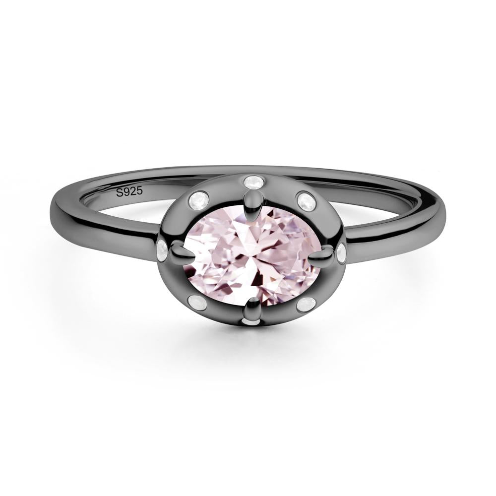 Oval Pink Cubic Zirconia Ring with Faux-Bezel Setting - LUO Jewelry #metal_black finish sterling silver