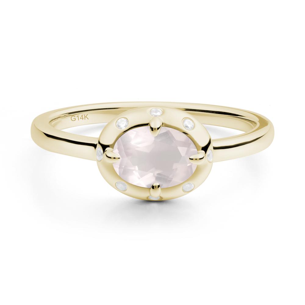 Oval Rose Quartz Ring with Faux-Bezel Setting - LUO Jewelry #metal_14k yellow gold