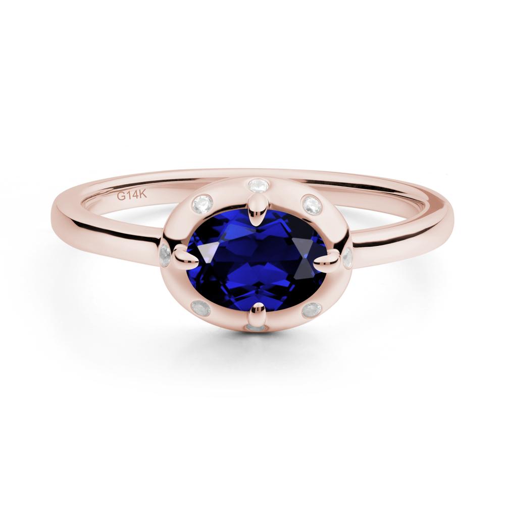 Oval Sapphire Ring with Faux-Bezel Setting - LUO Jewelry #metal_14k rose gold