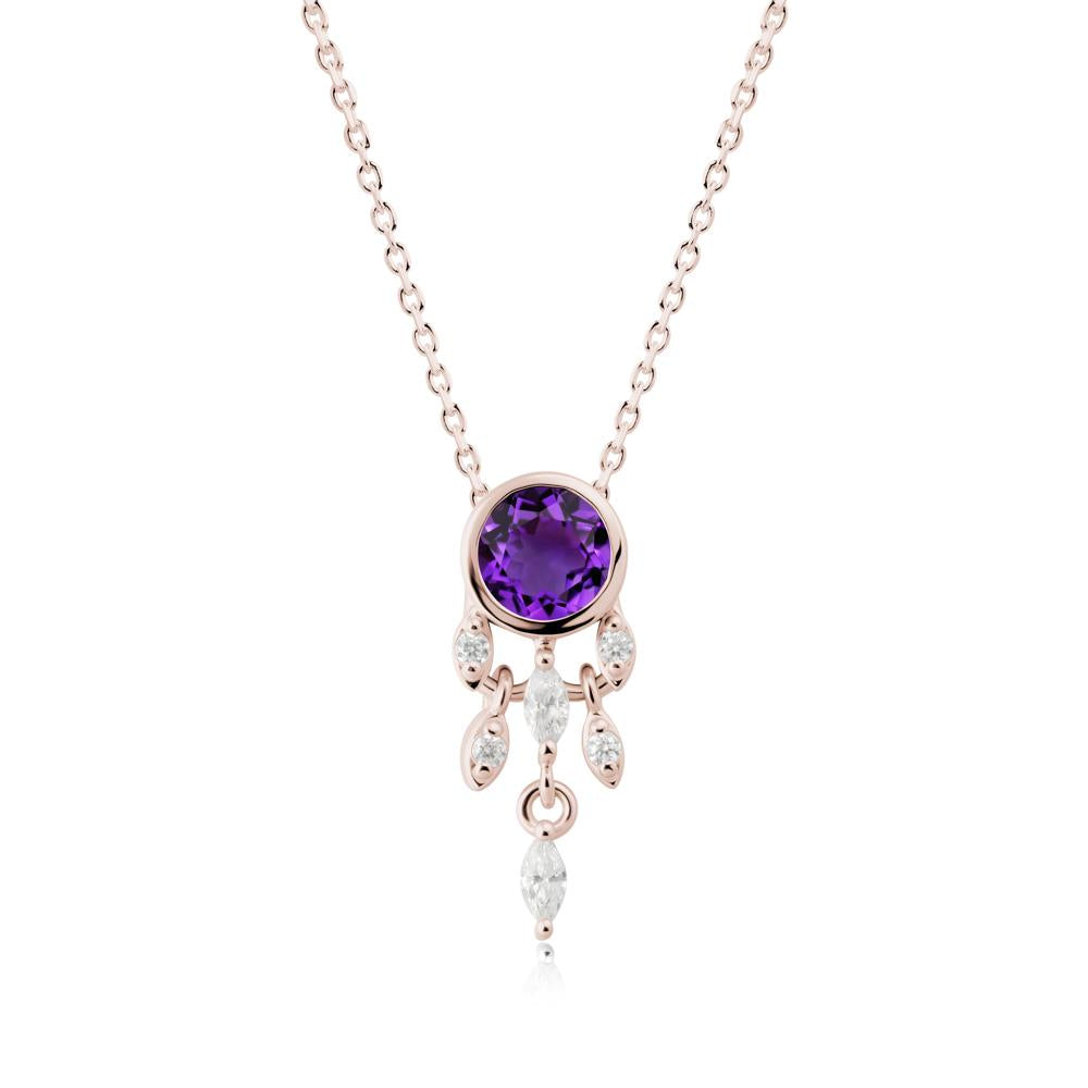 Bezel Set Round Amethyst Pendant - LUO Jewelry #metal_14k rose gold