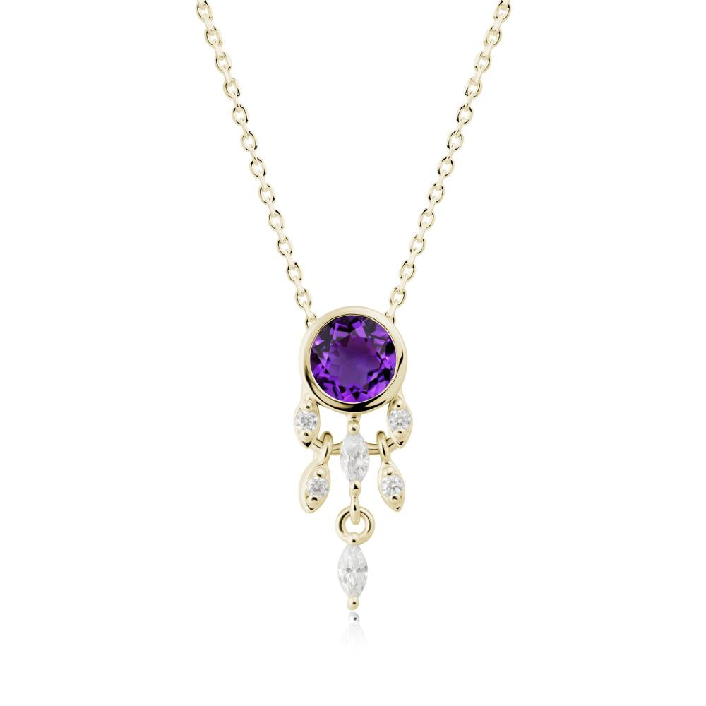Bezel Set Round Amethyst Pendant - LUO Jewelry #metal_14k yellow gold
