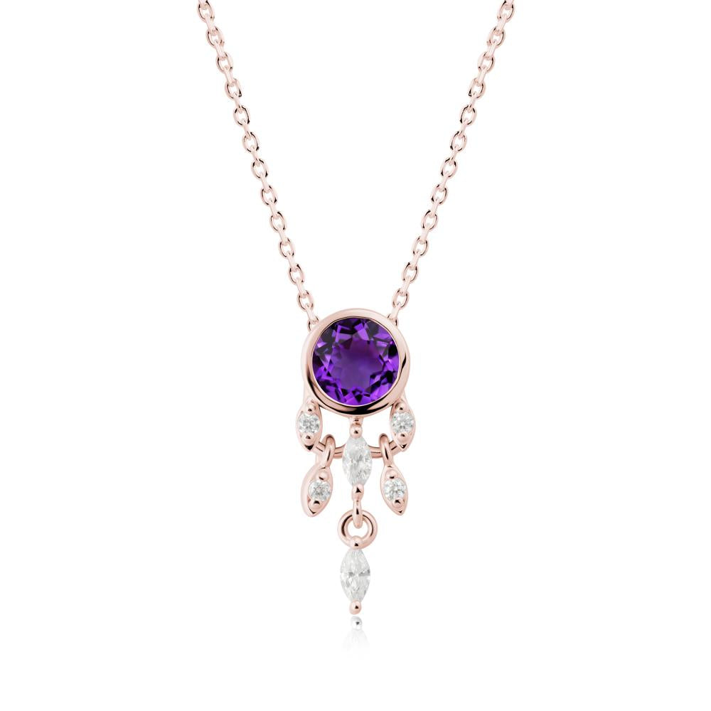 Bezel Set Round Amethyst Pendant - LUO Jewelry #metal_18k rose gold
