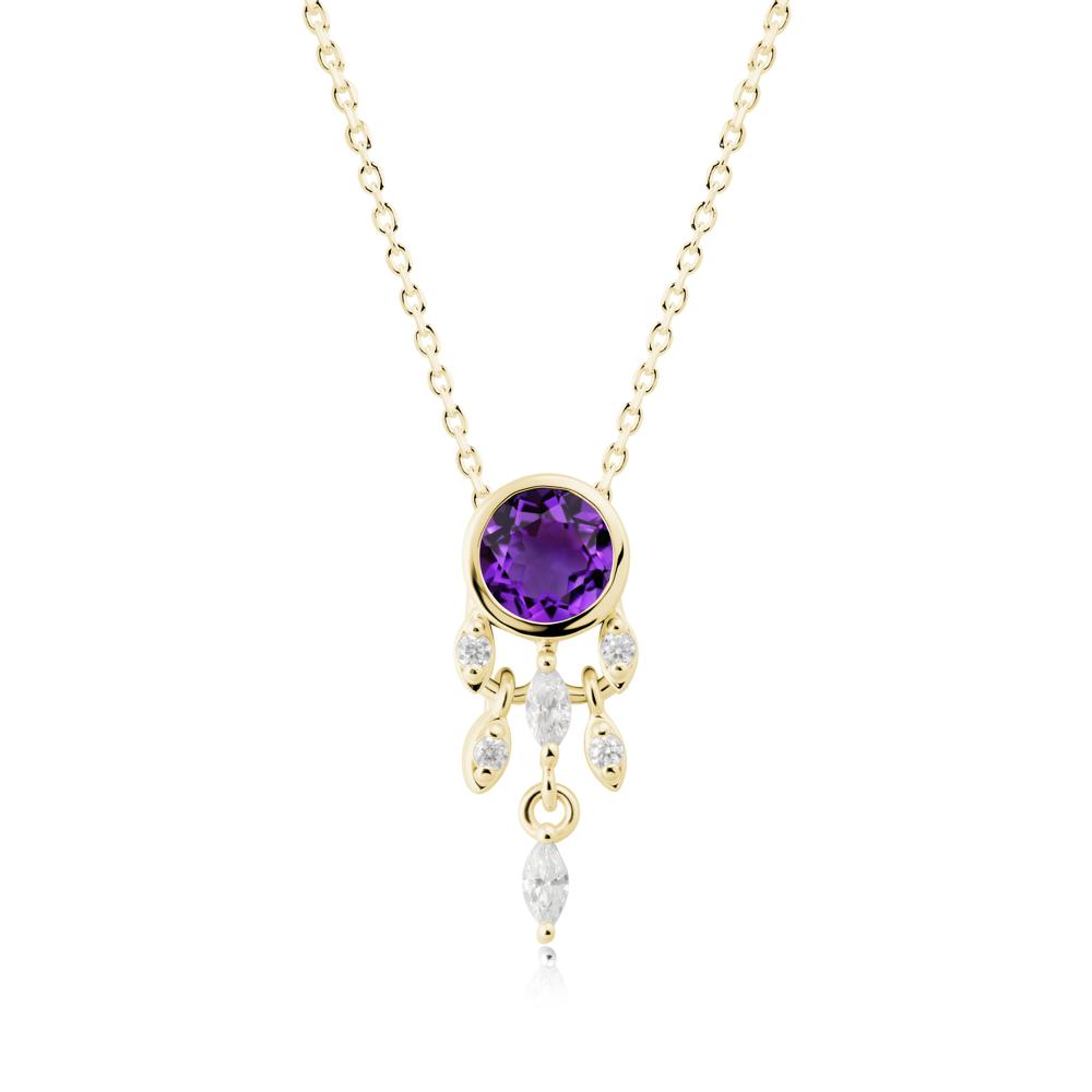 Bezel Set Round Amethyst Pendant - LUO Jewelry #metal_18k yellow gold