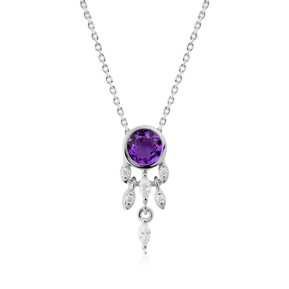 Bezel Set Round Amethyst Pendant - LUO Jewelry #metal_platinum