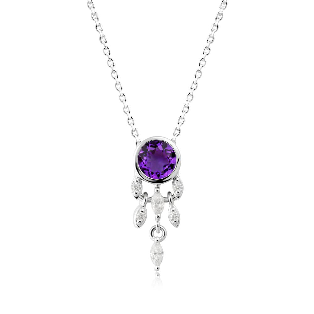 Bezel Set Round Amethyst Pendant - LUO Jewelry #metal_sterling silver