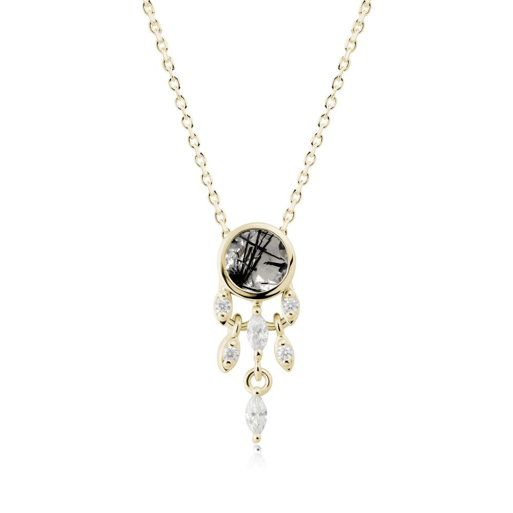 Dreamcatcher Inspired Black Rutilated Quartz Necklace - LUO Jewelry #metal_14k yellow gold