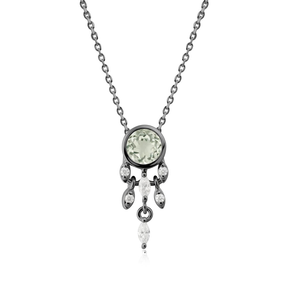 Bezel Set Round Green Amethyst Pendant - LUO Jewelry #metal_black finish sterling silver