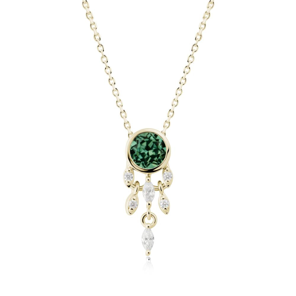 Bezel Set Round Green Sapphire Pendant - LUO Jewelry #metal_14k yellow gold