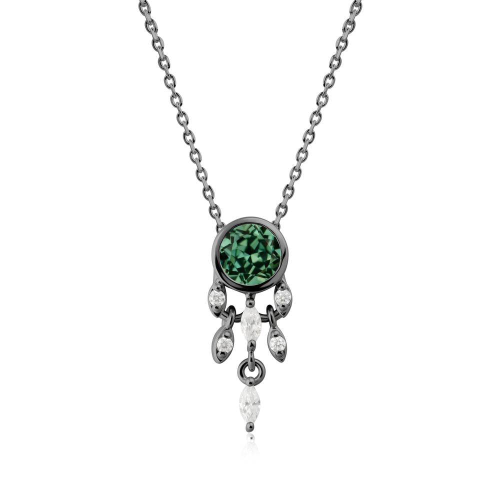 Bezel Set Round Green Sapphire Pendant - LUO Jewelry #metal_black finish sterling silver