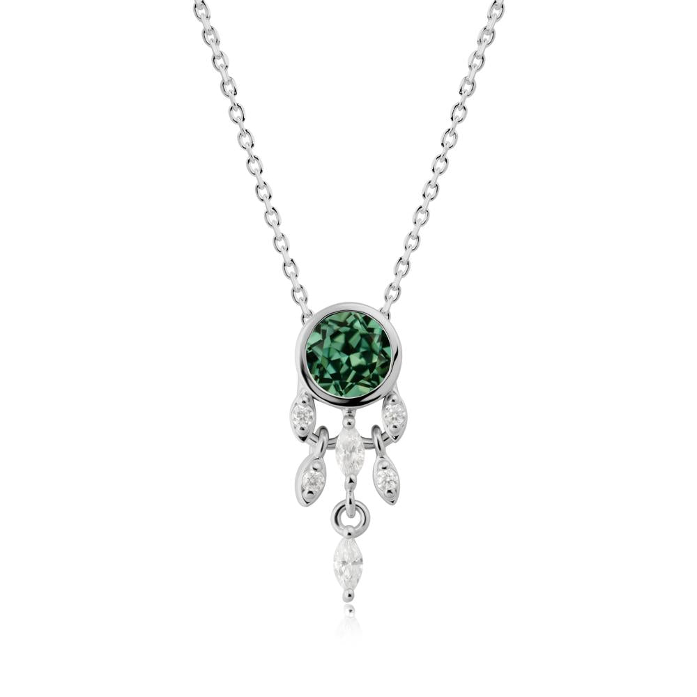 Bezel Set Round Green Sapphire Pendant - LUO Jewelry #metal_platinum