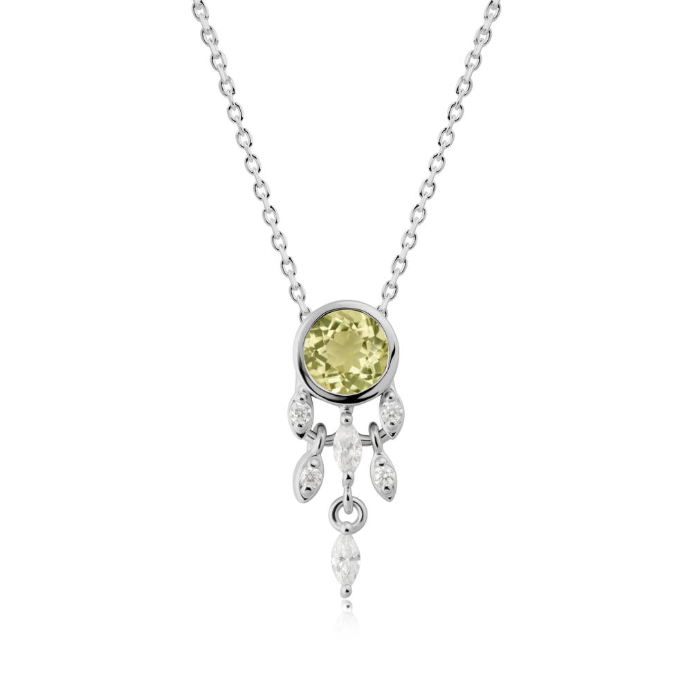 Bezel Set Round Lemon Quartz Pendant - LUO Jewelry #metal_platinum