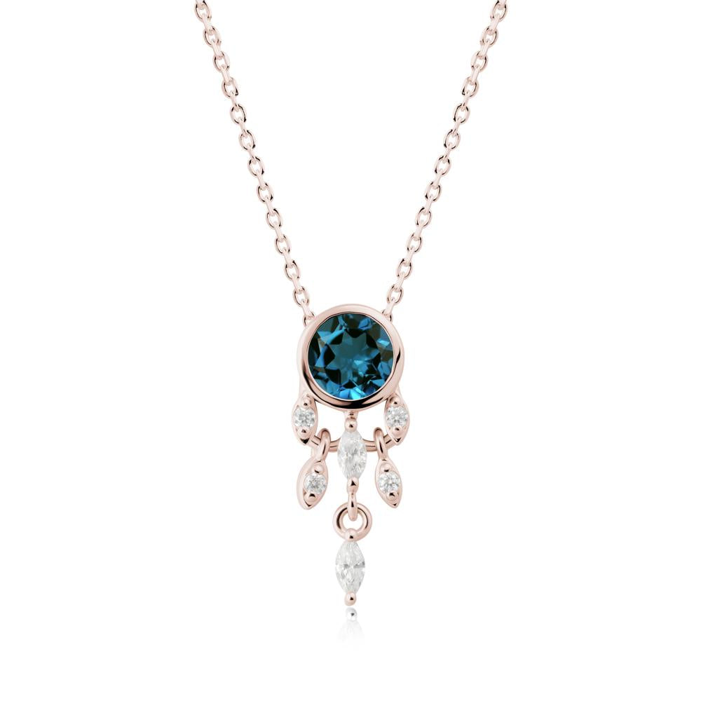 Bezel Set Round London Blue Topaz Pendant - LUO Jewelry #metal_14k rose gold