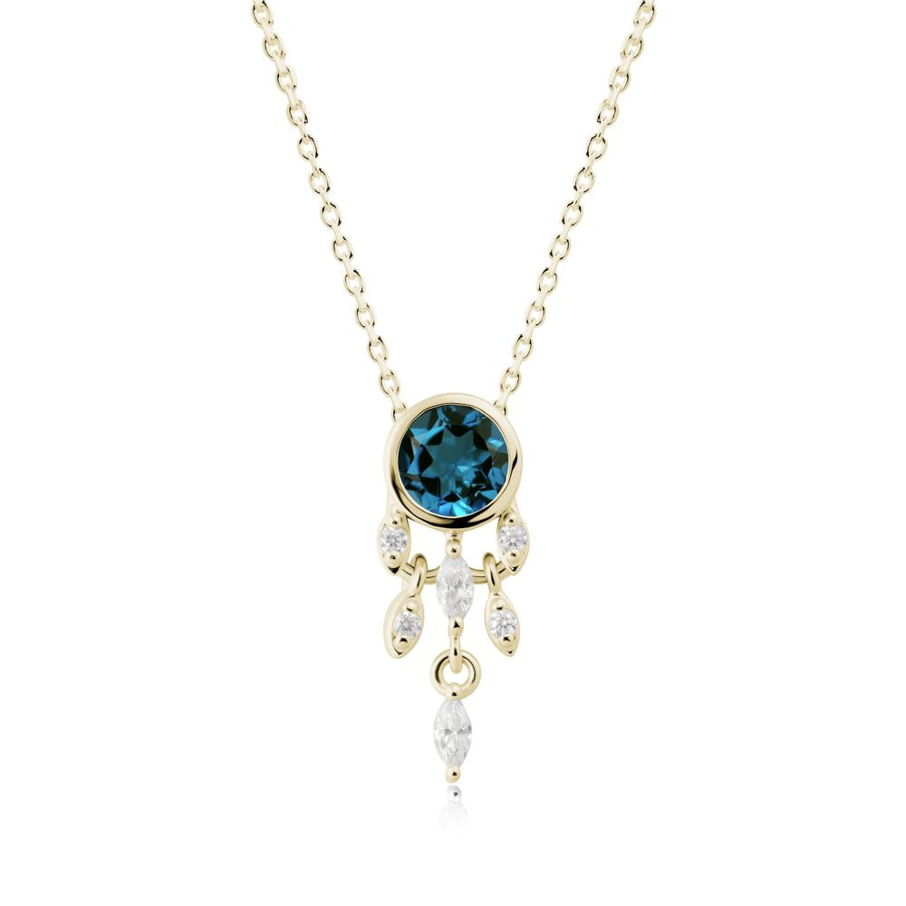 Bezel Set Round London Blue Topaz Pendant - LUO Jewelry #metal_14k yellow gold