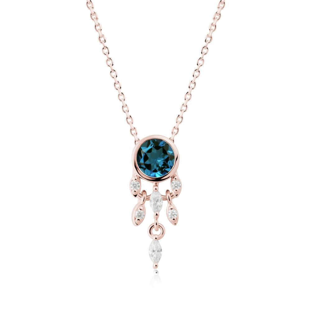 Bezel Set Round London Blue Topaz Pendant - LUO Jewelry #metal_18k rose gold