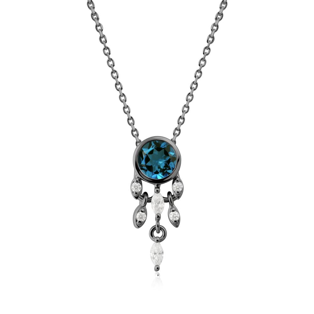 Bezel Set Round London Blue Topaz Pendant - LUO Jewelry #metal_black finish sterling silver