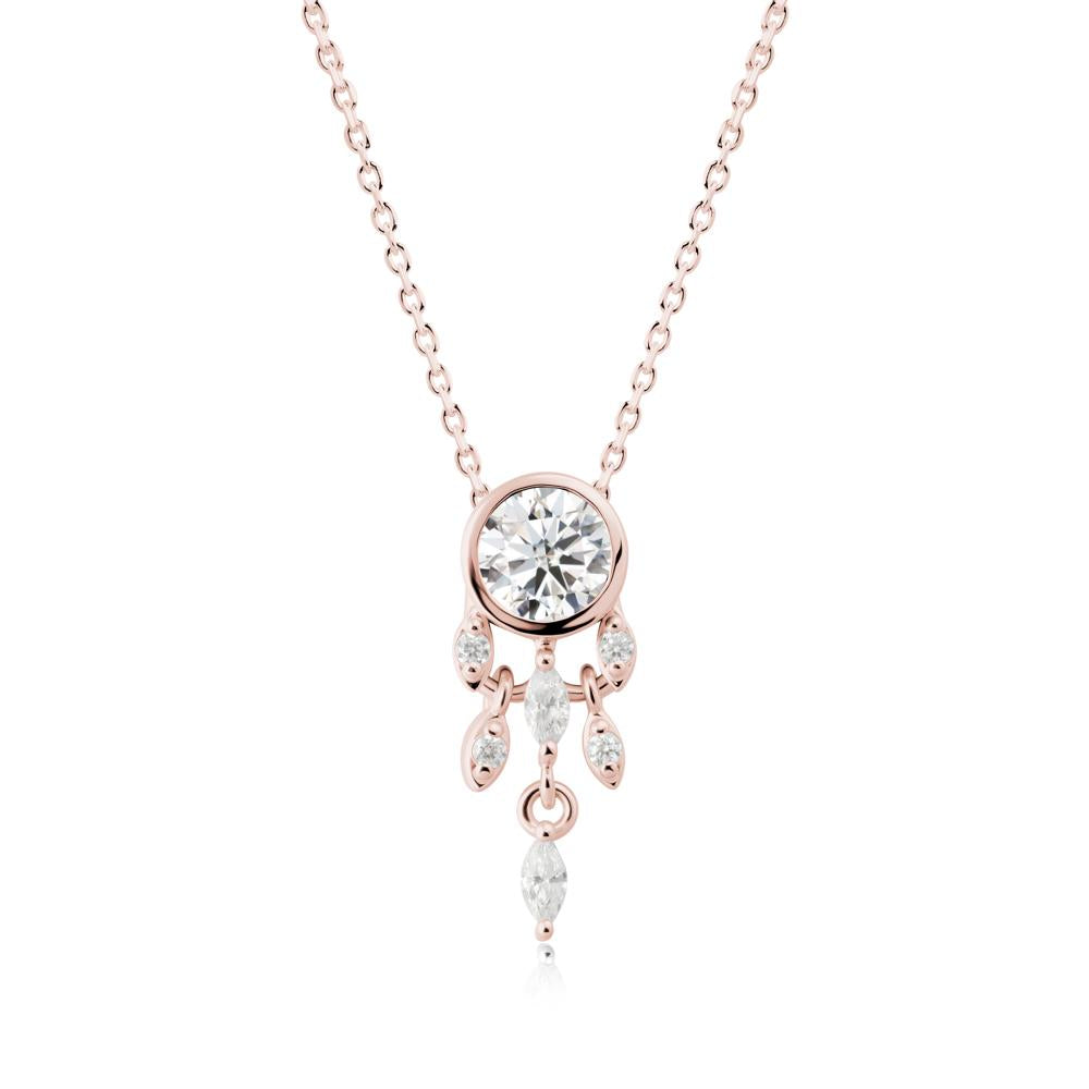 Bezel Set Round Moissanite Pendant - LUO Jewelry #metal_18k rose gold
