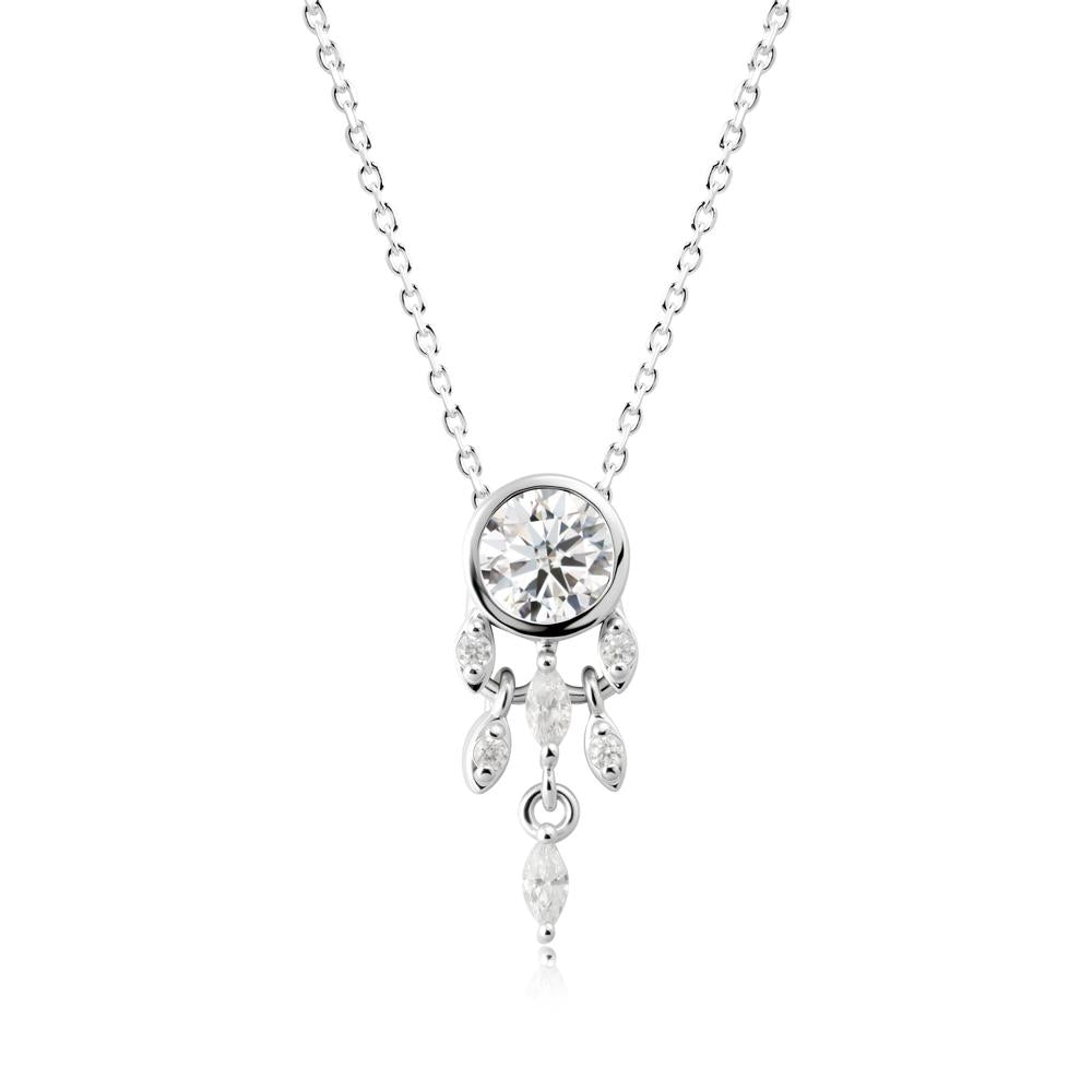 Bezel Set Round Moissanite Pendant - LUO Jewelry #metal_18k white gold