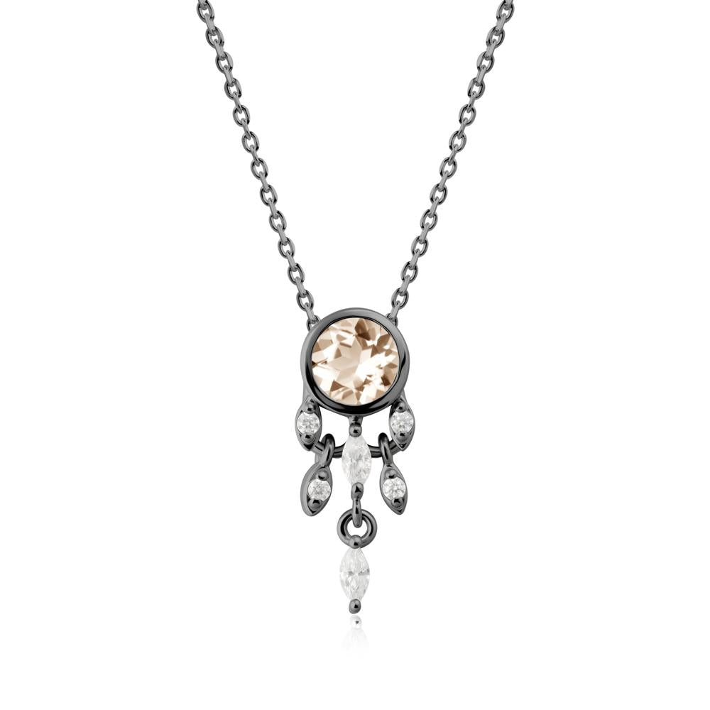Bezel Set Round Morganite Pendant - LUO Jewelry #metal_black finish sterling silver