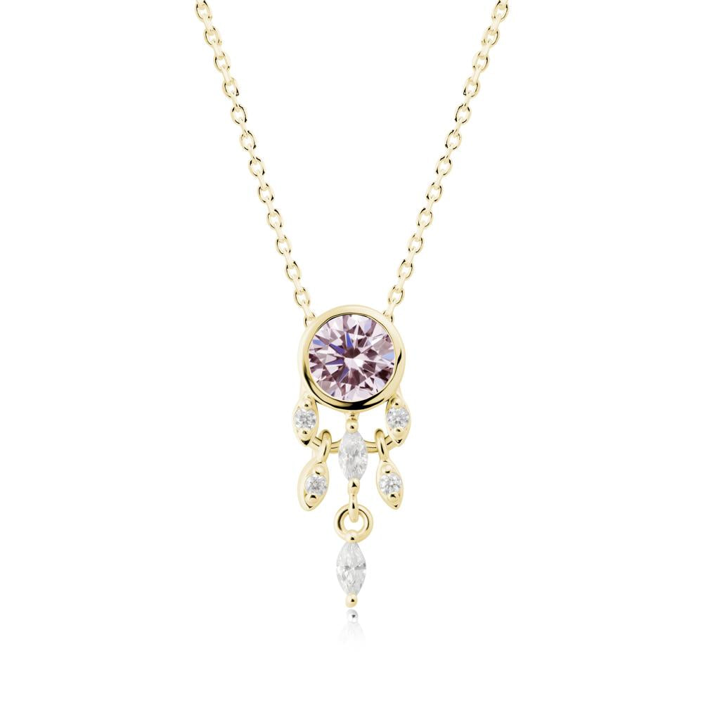 Dreamcatcher Inspired Pink Cubic Zirconia Necklace - LUO Jewelry #metal_18k yellow gold