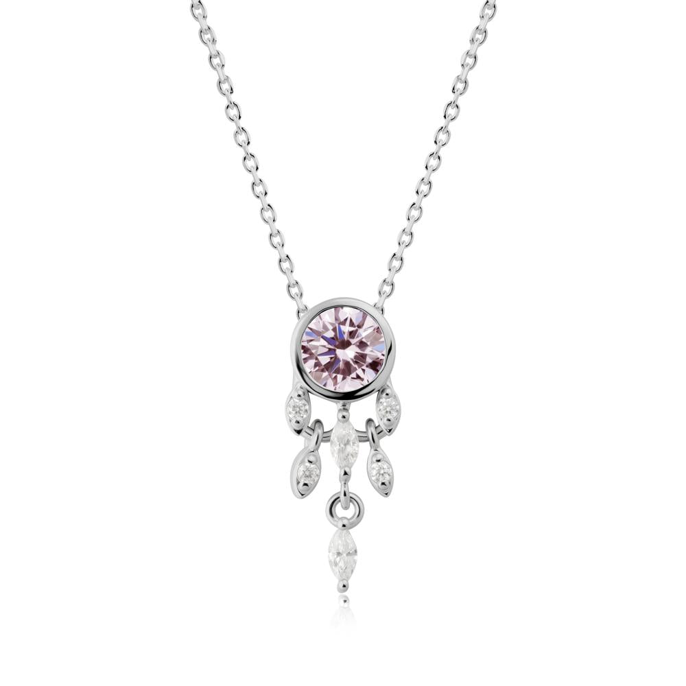 Dreamcatcher Inspired Pink Cubic Zirconia Necklace - LUO Jewelry #metal_platinum
