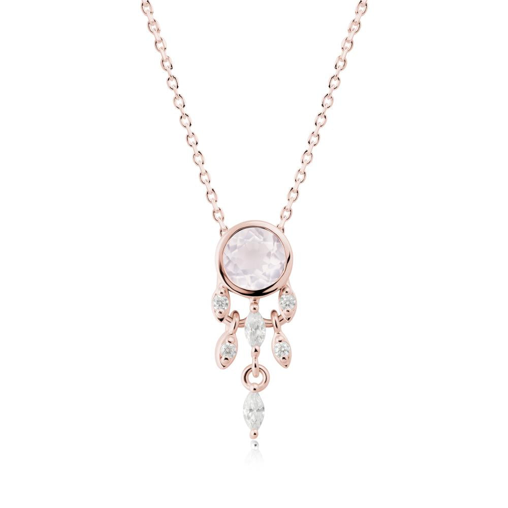 Bezel Set Round Rose Quartz Pendant - LUO Jewelry #metal_18k rose gold