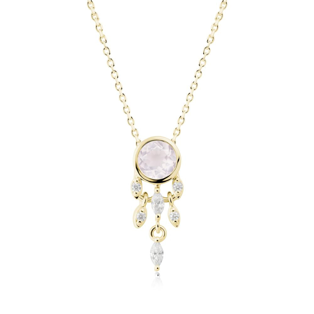 Bezel Set Round Rose Quartz Pendant - LUO Jewelry #metal_18k yellow gold