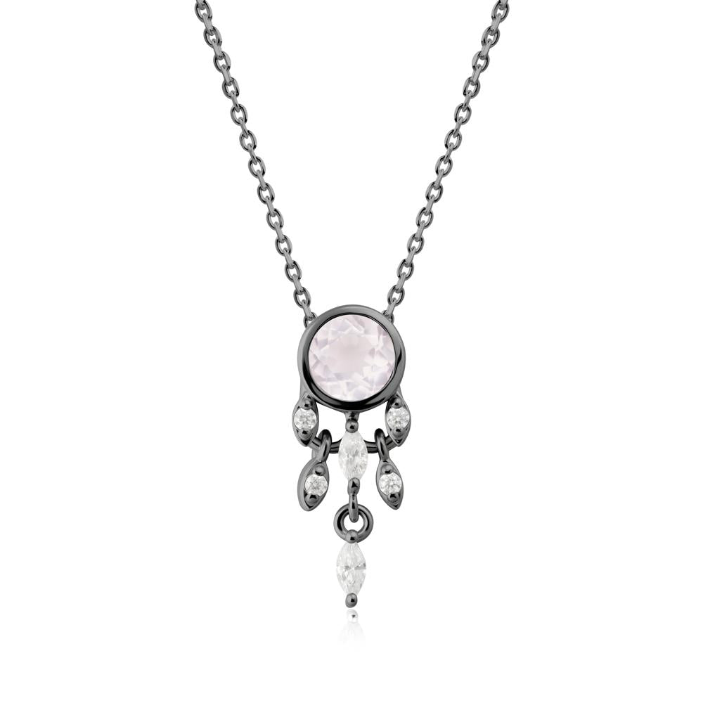 Bezel Set Round Rose Quartz Pendant - LUO Jewelry #metal_black finish sterling silver