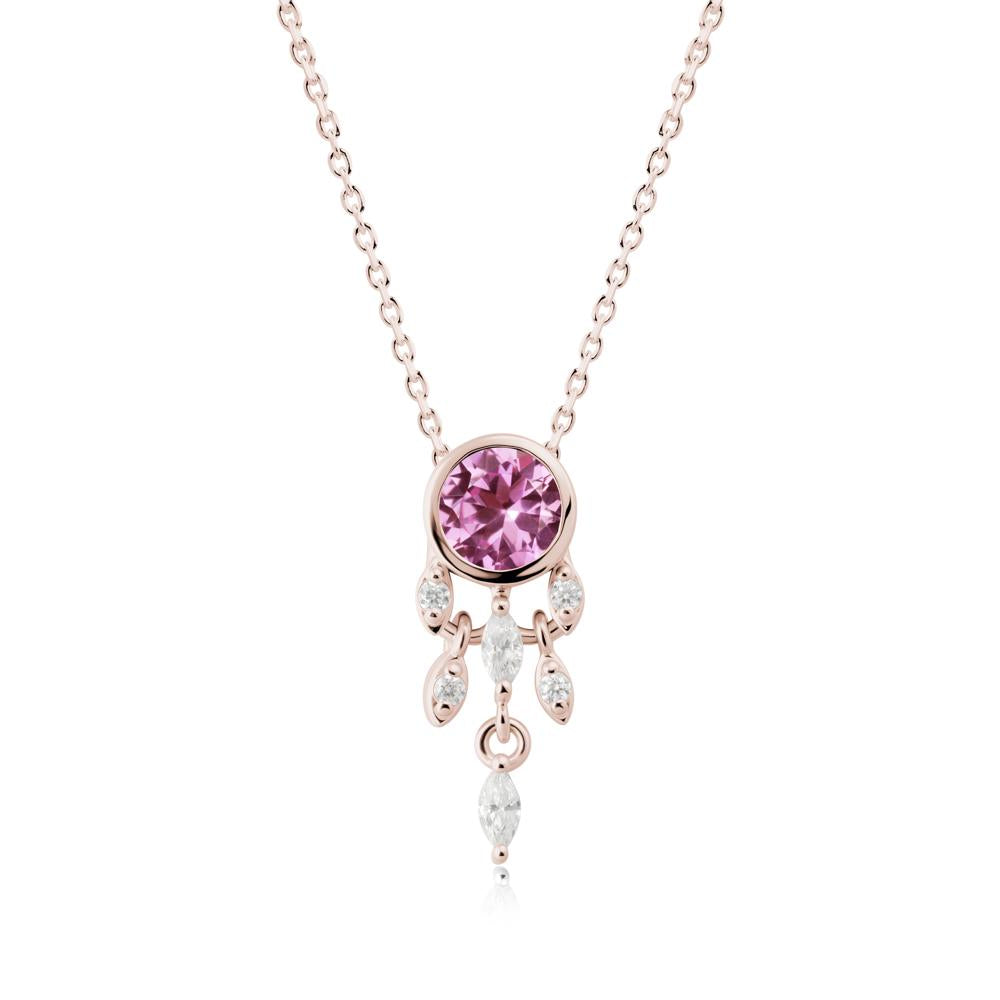 Bezel Set Round Pink Sapphire Pendant - LUO Jewelry #metal_14k rose gold