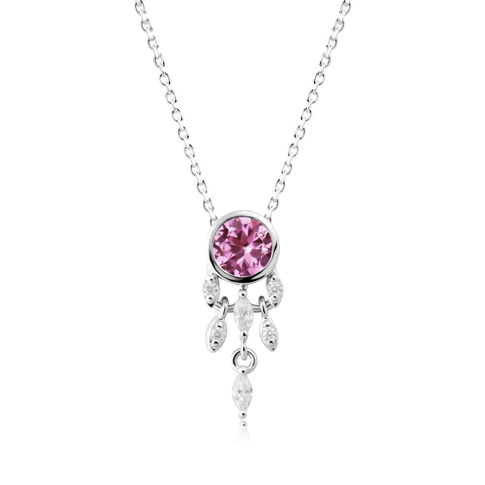 Bezel Set Round Pink Sapphire Pendant - LUO Jewelry #metal_14k white gold