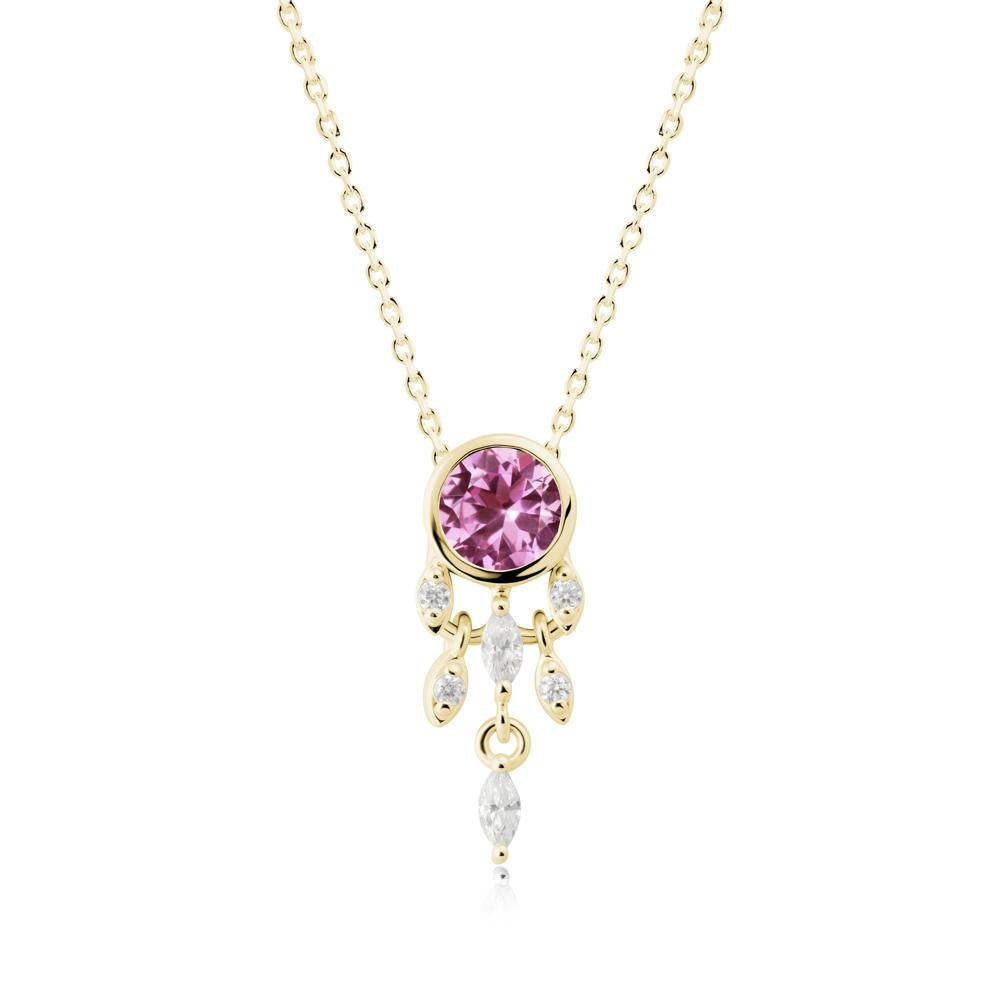 Bezel Set Round Pink Sapphire Pendant - LUO Jewelry #metal_18k yellow gold